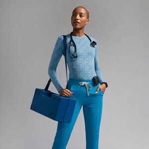 NEW FIGS Bodysuit Blue Salta Seamless Long Sleeve Under Scrub Top M